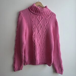Lauren By Ralph Lauren Pink Cable Knit Turtleneck Sweater Size X Large Cotton
